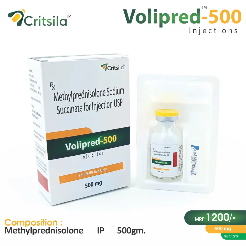Methylprednisolone 500mg Injection at the best price in PCD Pharma Franchise for Inflammation and Autoimmune Conditions.